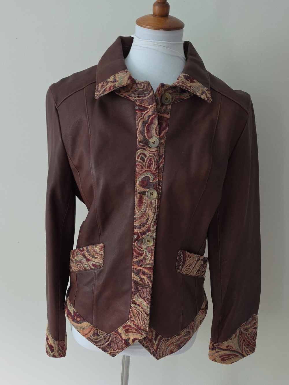 Coldwater Creek Vitage Elegant Brown Paisley Trim Women's Jacket